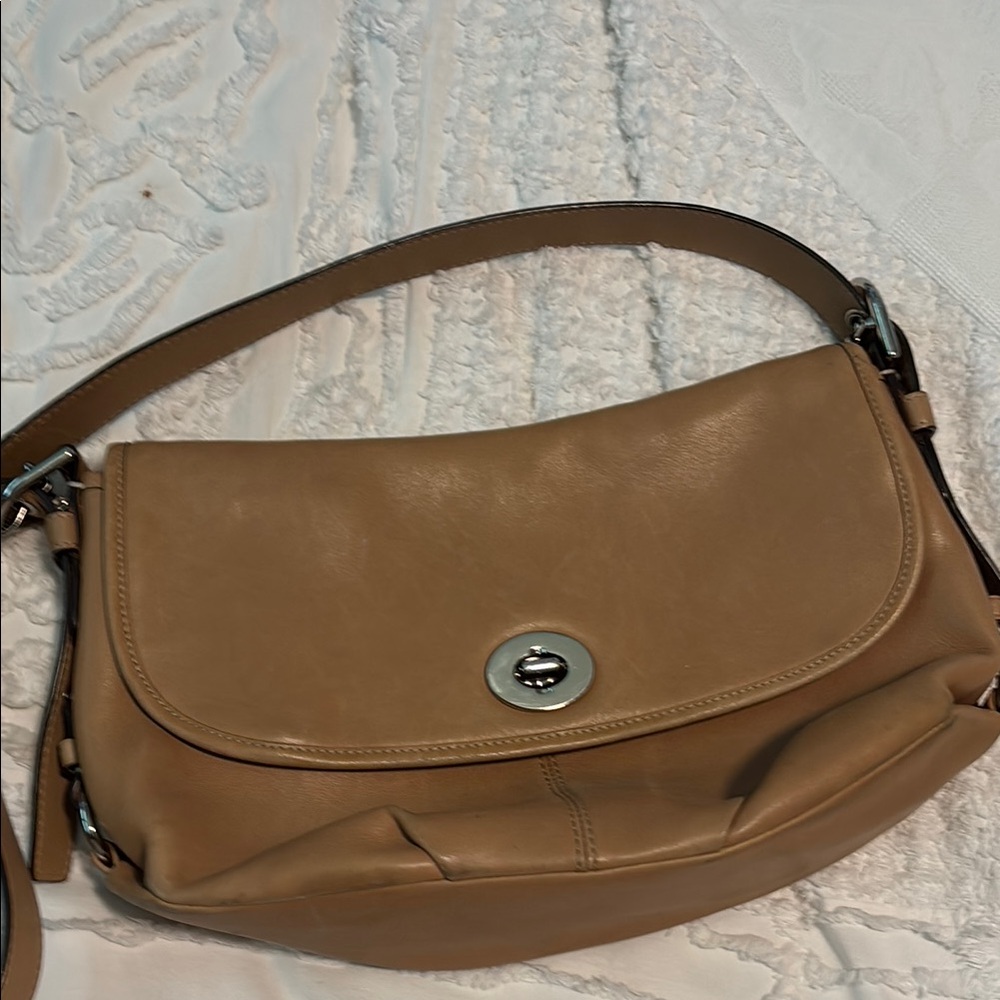 Coach Legacy Tan Leather Shoulder Bag with Silver Hardware